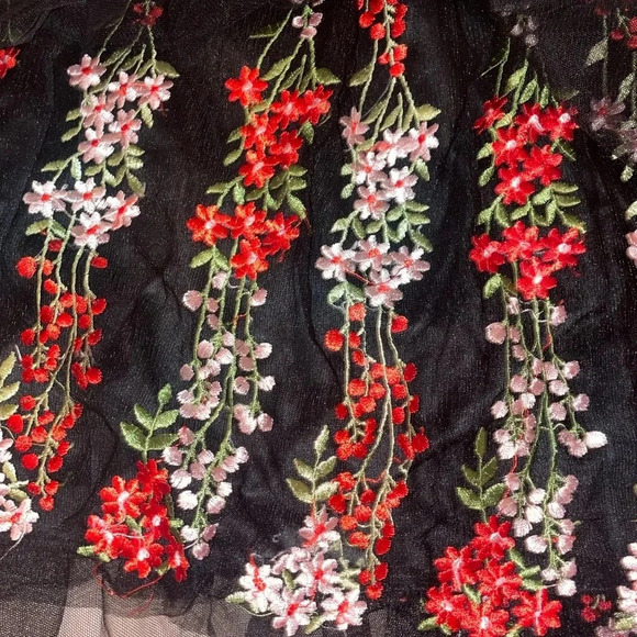 Moon Collection Women's Pleated Midi Skirt Black Floral Embroidered S - Picture 3 of 15